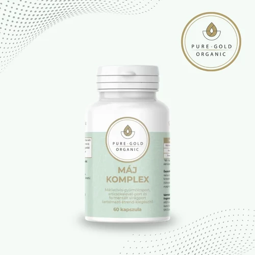 Pure Gold Organic Máj Komplex – fermentált máriatövis, articsóka és virágpor, 60 vegán kapszula